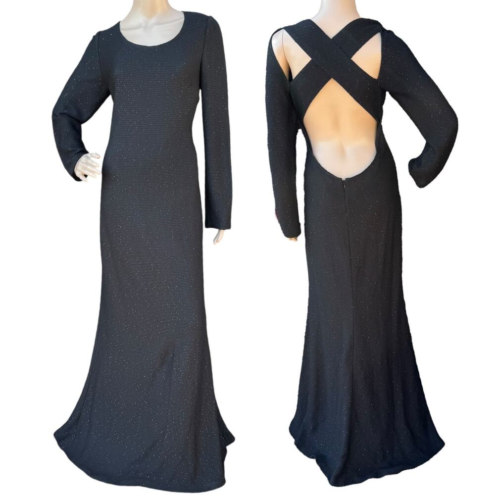 St. John Resort 2019 Black Sequin Backless Maxi Gown Size 12 Knit Formal Dress